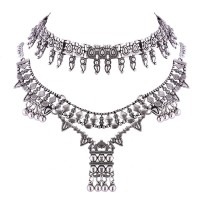 Aztec Crystal Silver Tone Choker Necklace